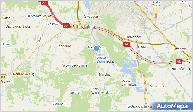 mapa Wólka Wołyniecka, Wólka Wołyniecka na mapie Targeo